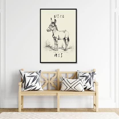 Framed Canvas - Donkey Line Art Humor