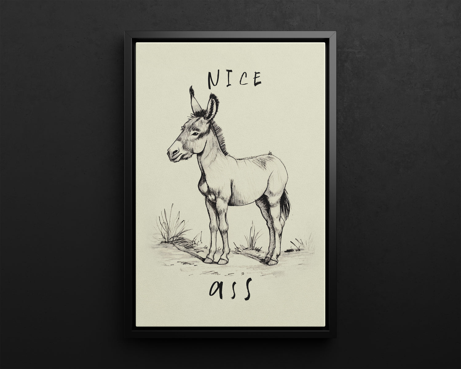 Framed Canvas - Donkey Line Art Humor