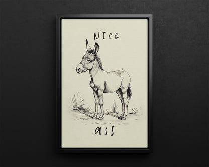 Framed Canvas - Donkey Line Art Humor