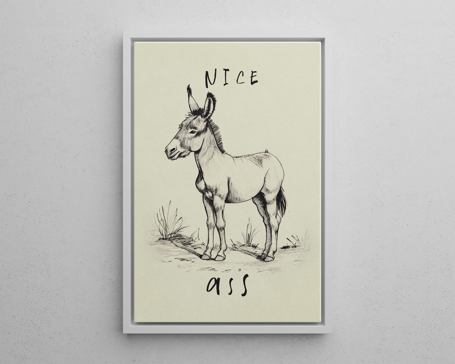 Framed Canvas - Donkey Line Art Humor