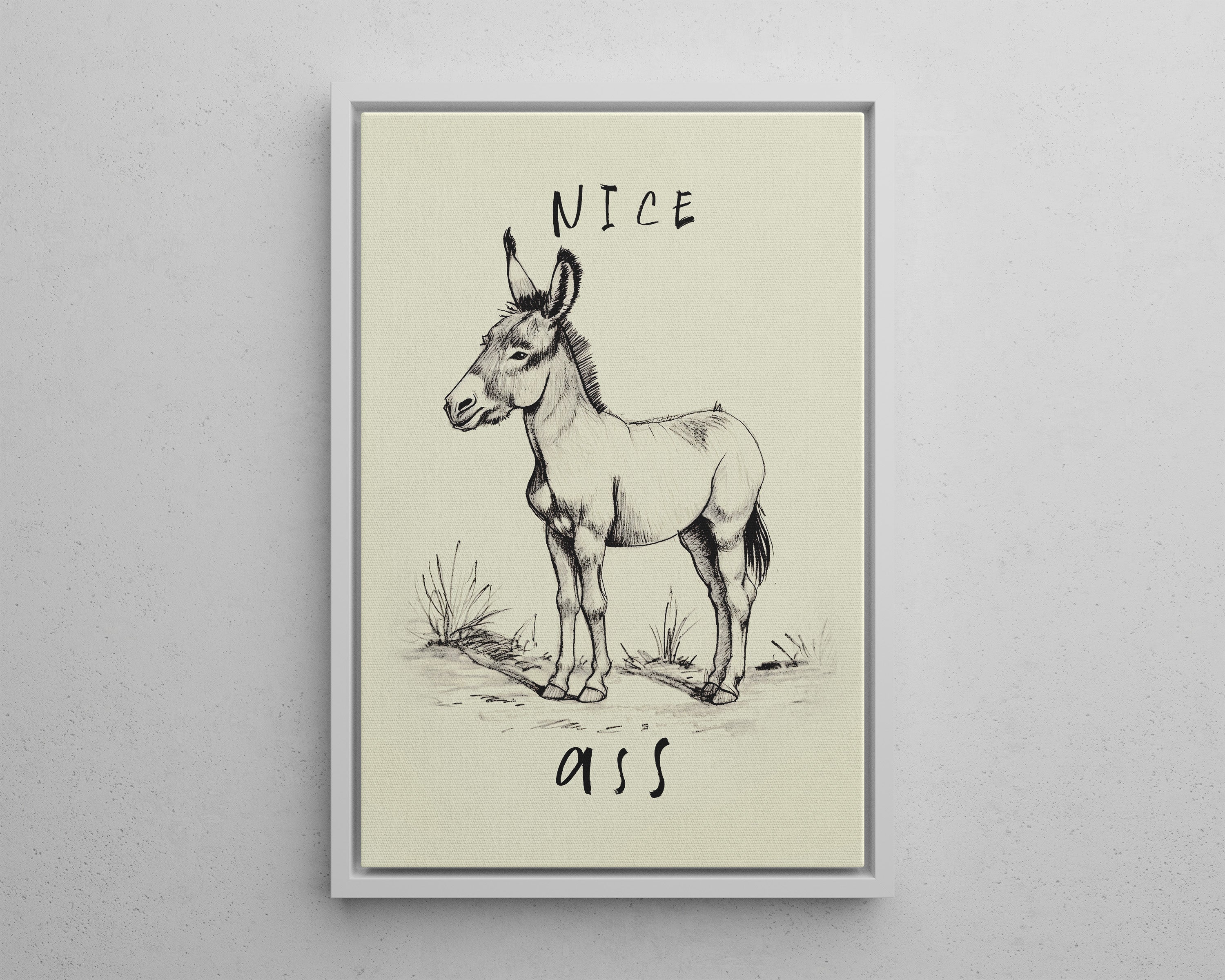 Framed Canvas - Donkey Line Art Humor