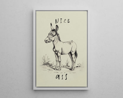 Framed Canvas - Donkey Line Art Humor