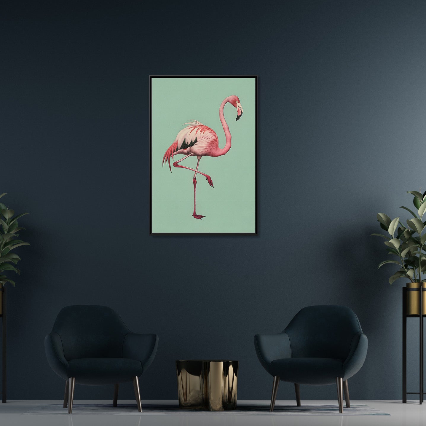 Framed Canvas - Pink Flamingo Tropical