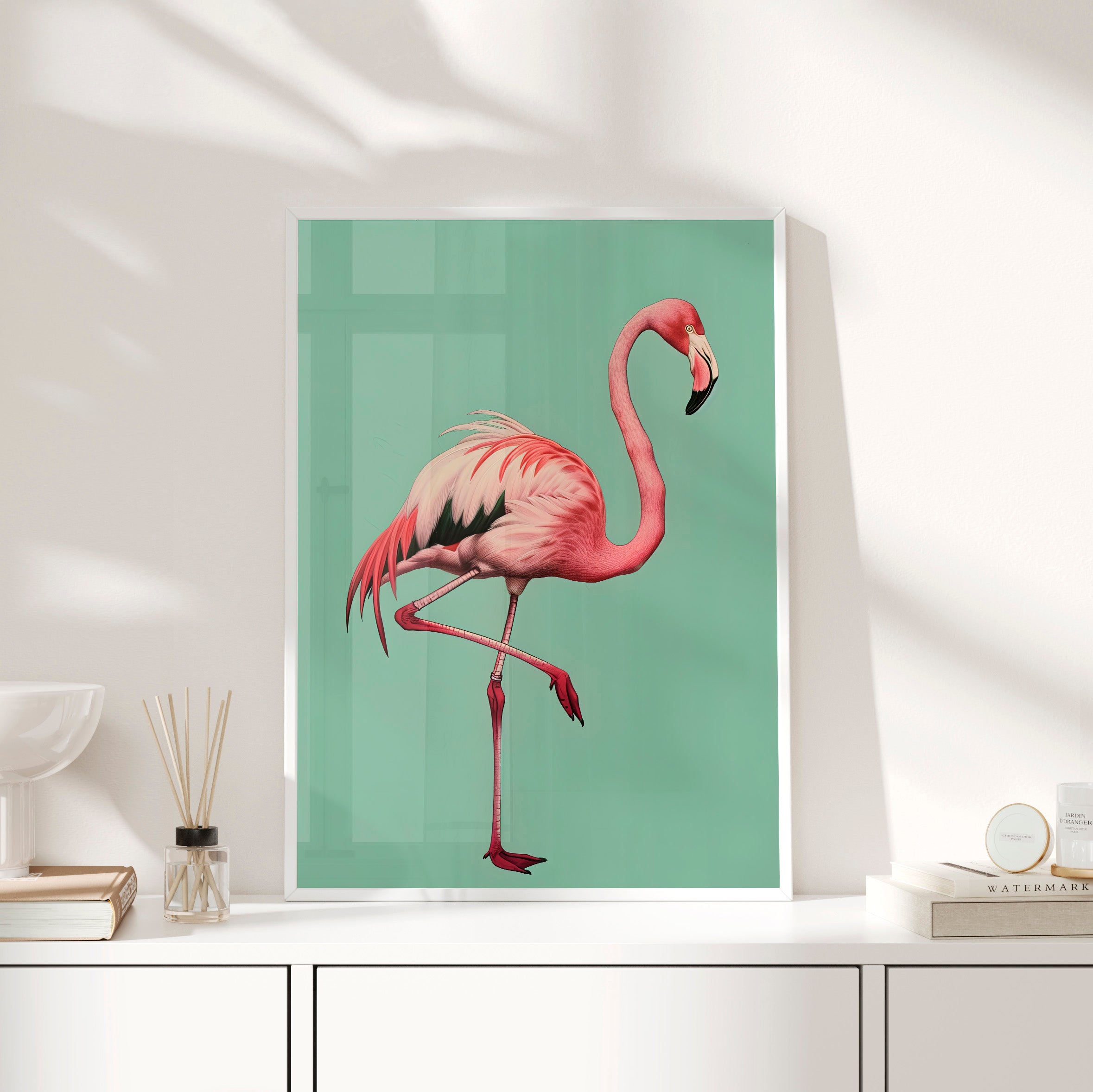 Framed Paper Print - Pink Flamingo Tropical