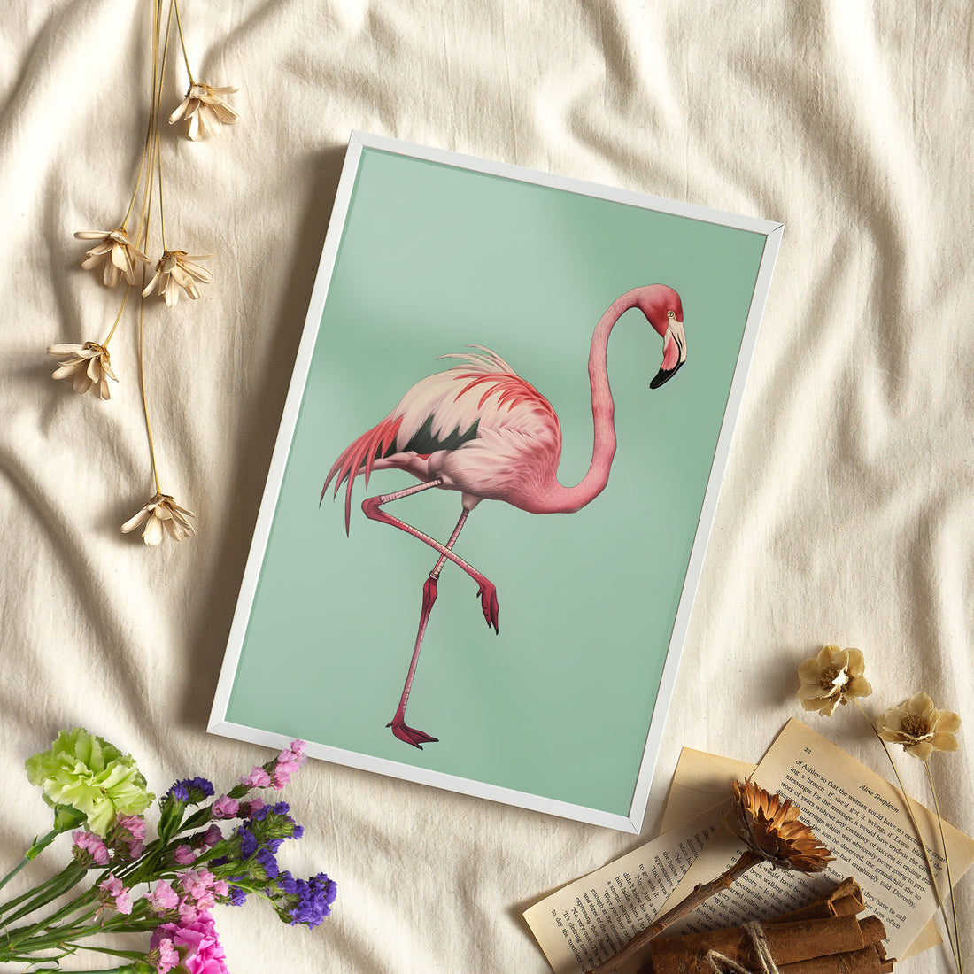 Framed Paper Print - Pink Flamingo Tropical