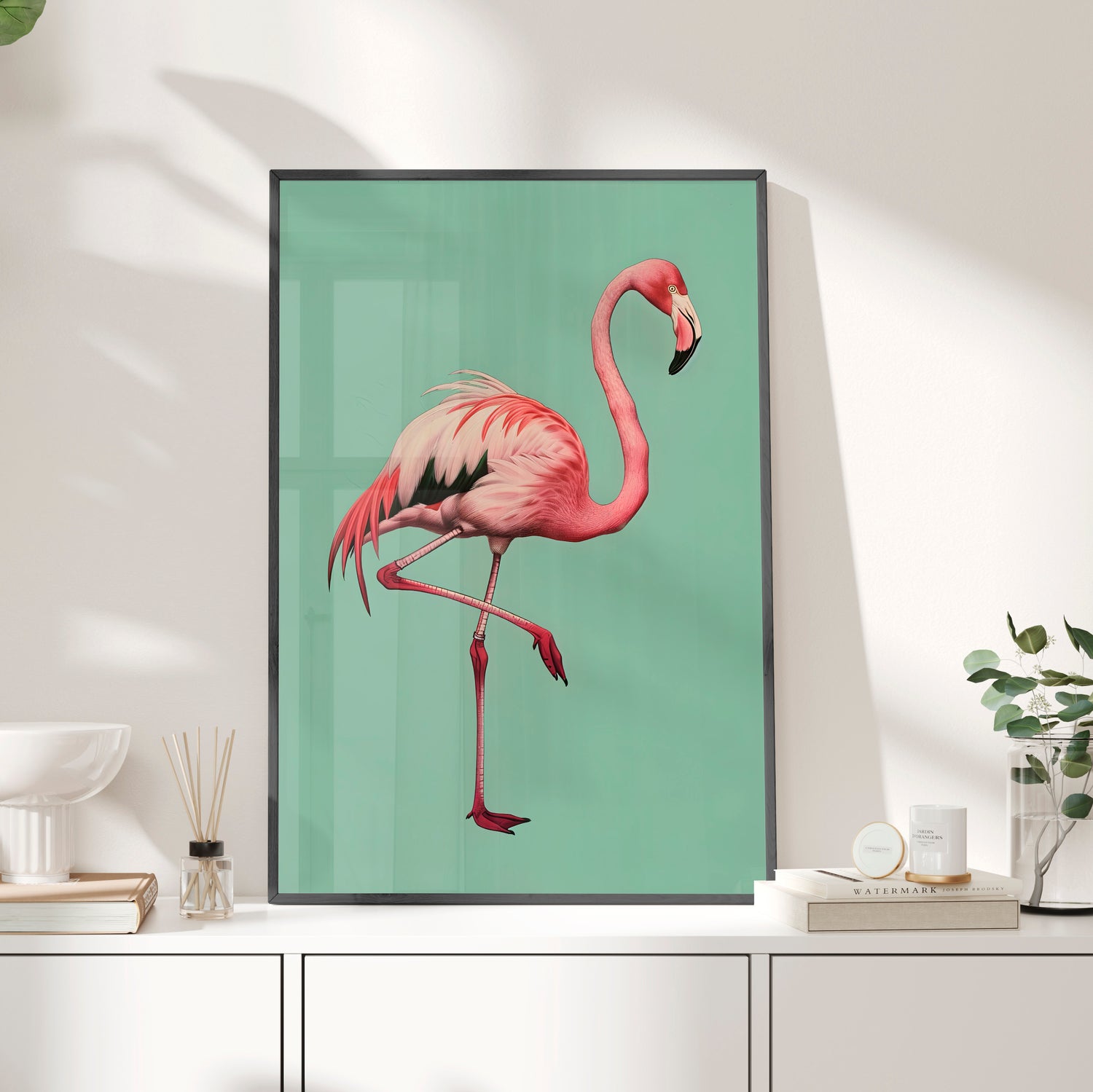 Framed Paper Print - Pink Flamingo Tropical