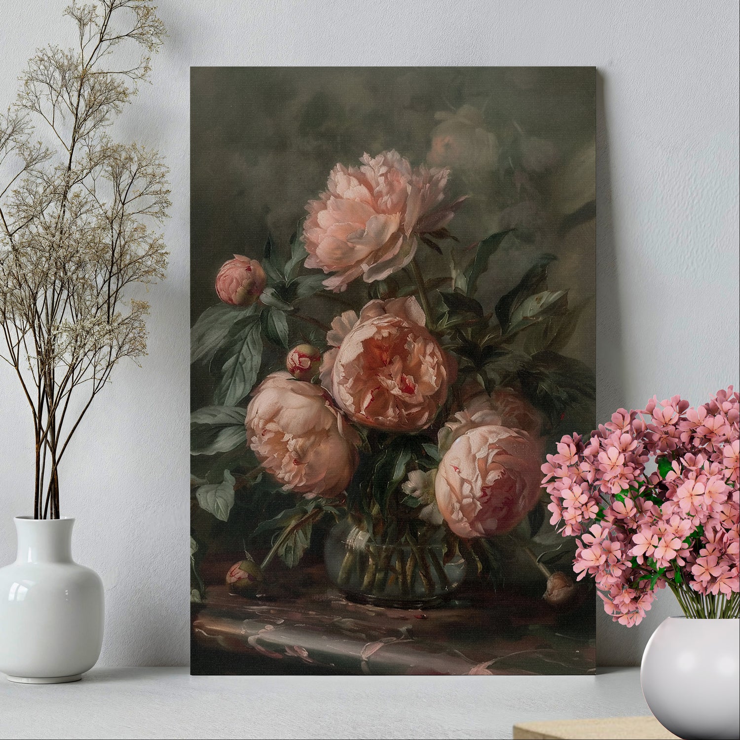 1.25" Matte Canvas - Vintage Blush Peony Bouquet