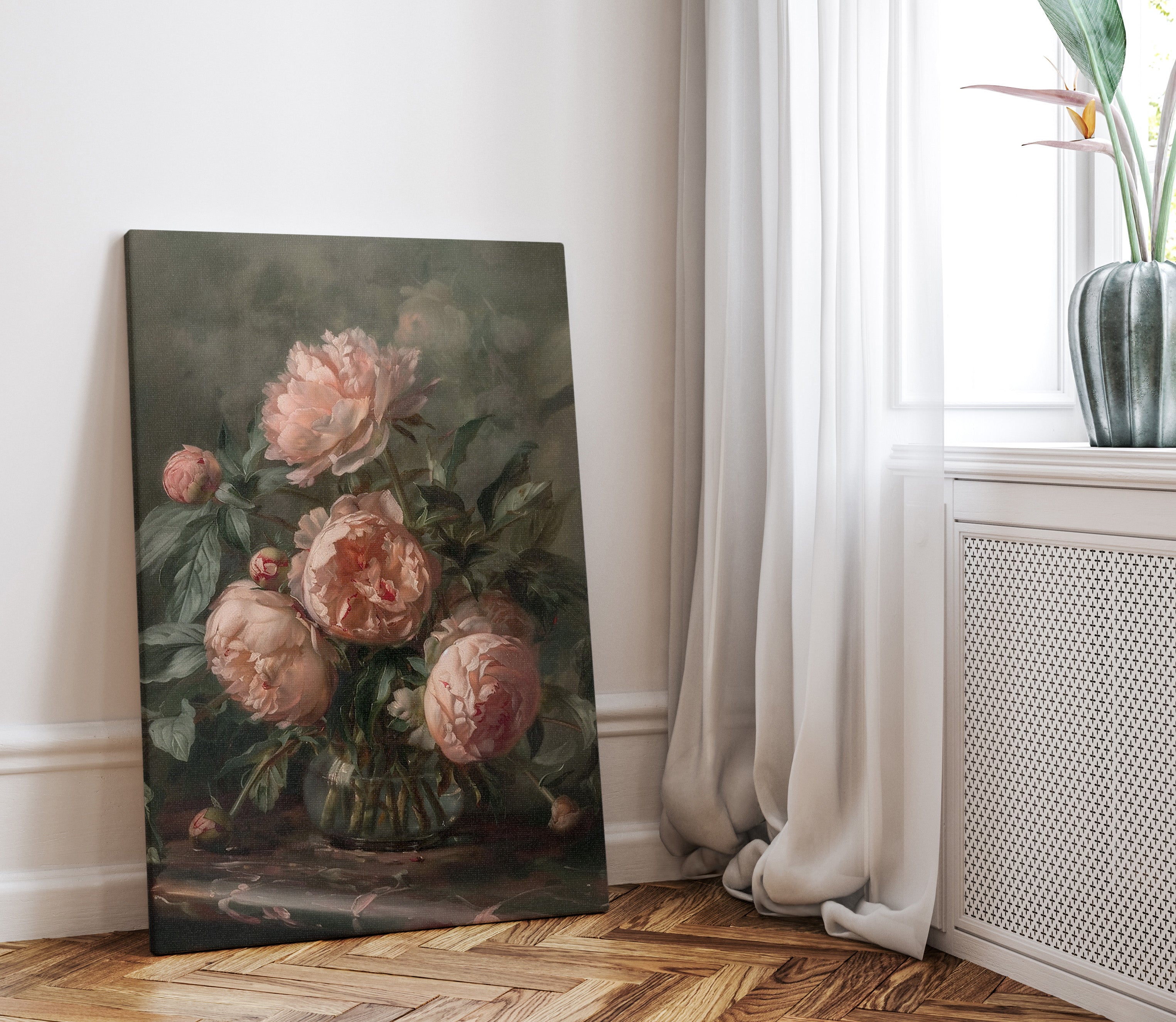 1.25" Matte Canvas - Vintage Blush Peony Bouquet
