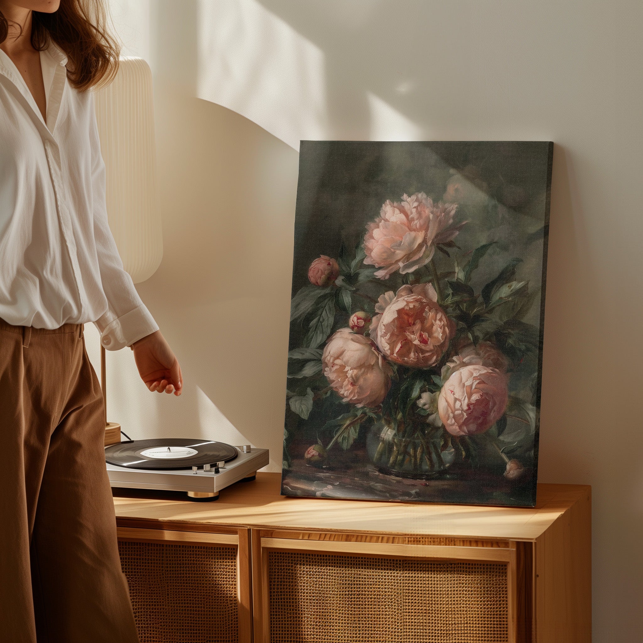 1.25" Matte Canvas - Vintage Blush Peony Bouquet