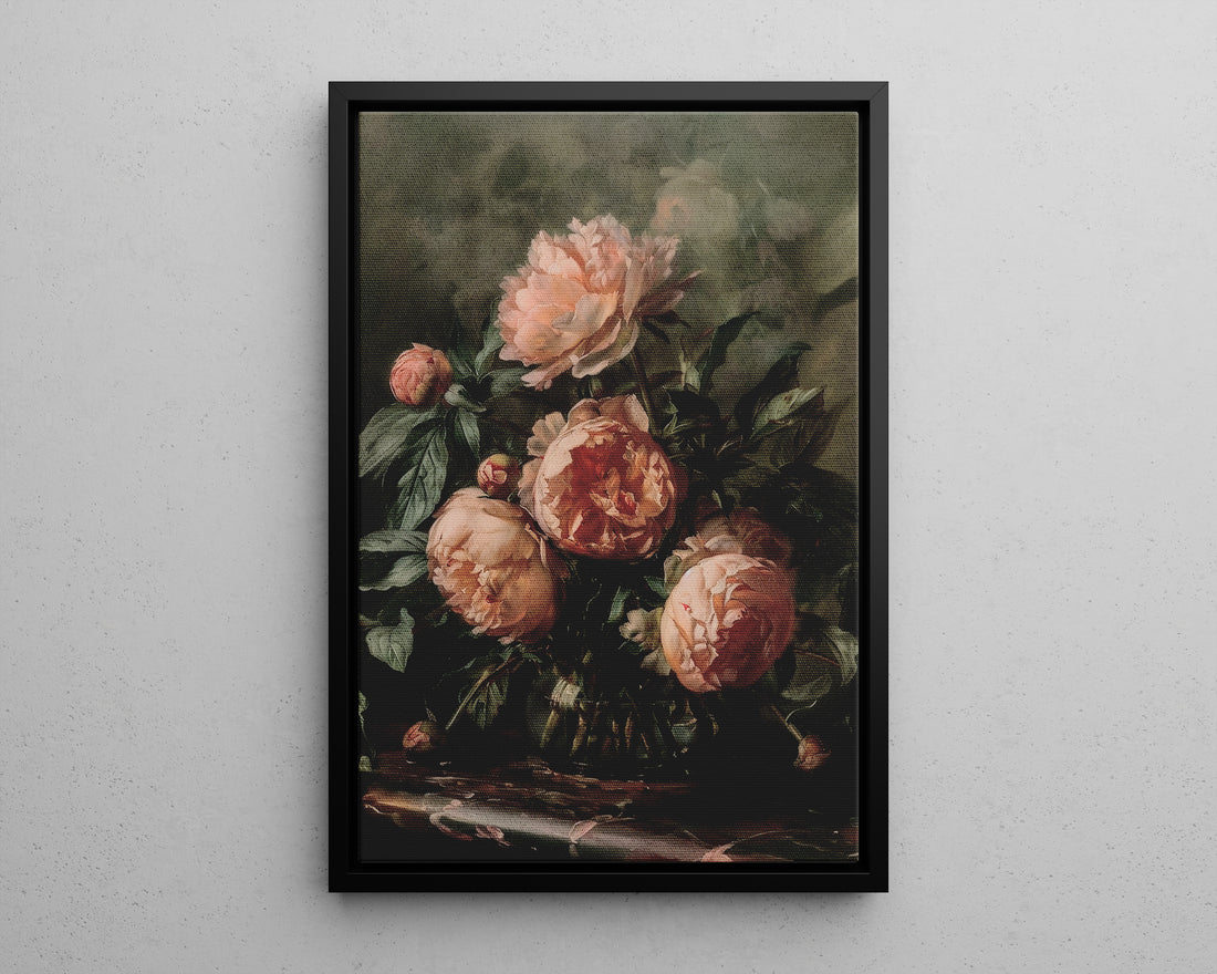 Framed Canvas - Vintage Blush Peony Bouquet