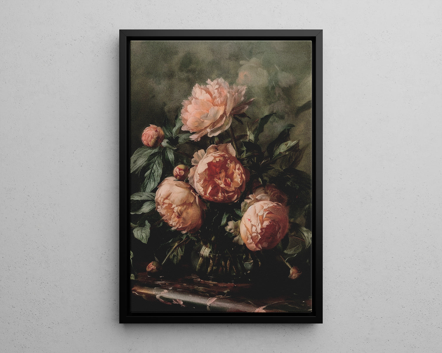 Framed Canvas - Vintage Blush Peony Bouquet