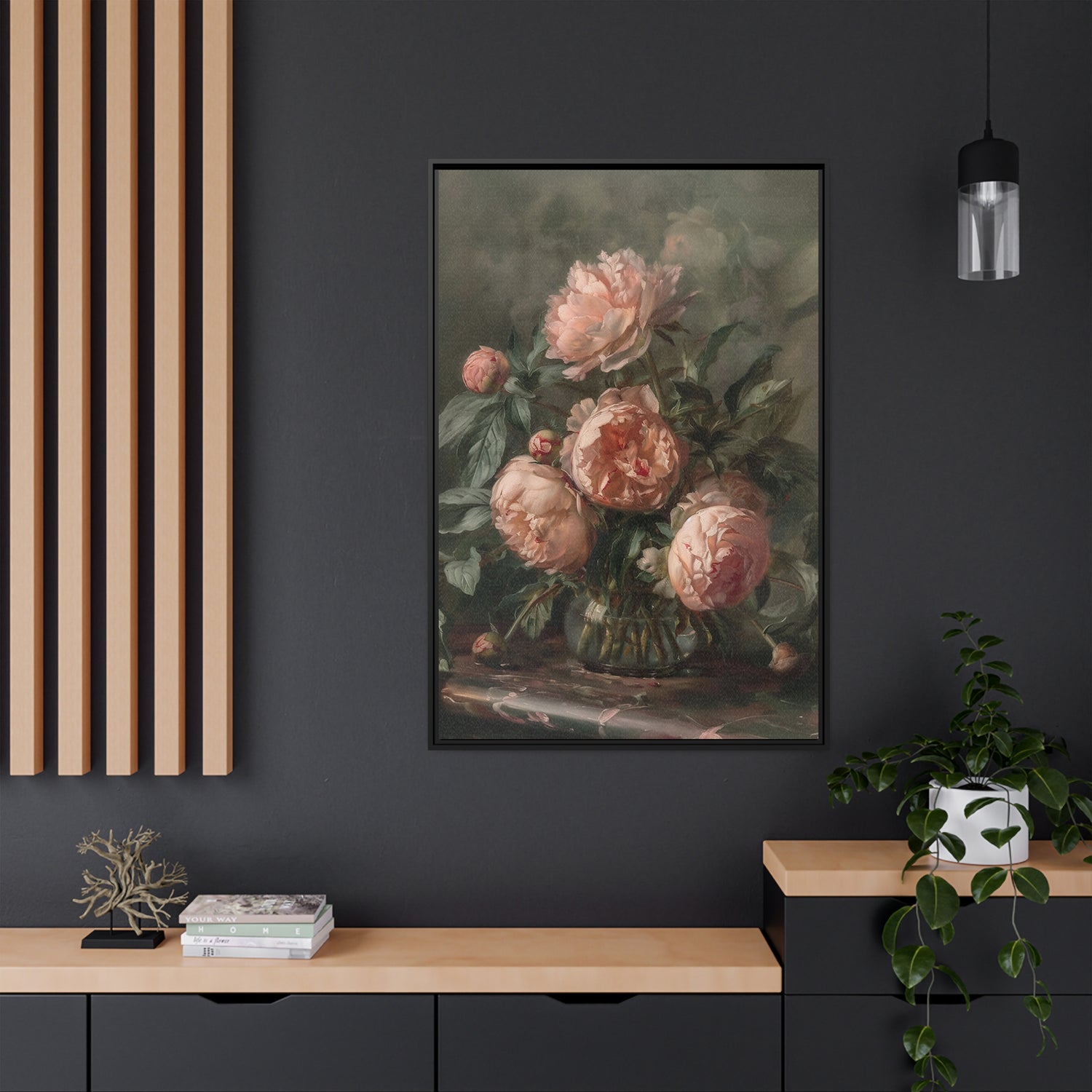 Framed Canvas - Vintage Blush Peony Bouquet