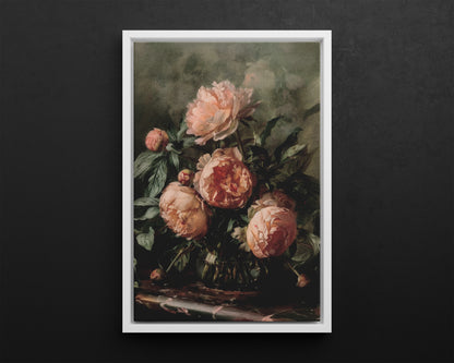Framed Canvas - Vintage Blush Peony Bouquet
