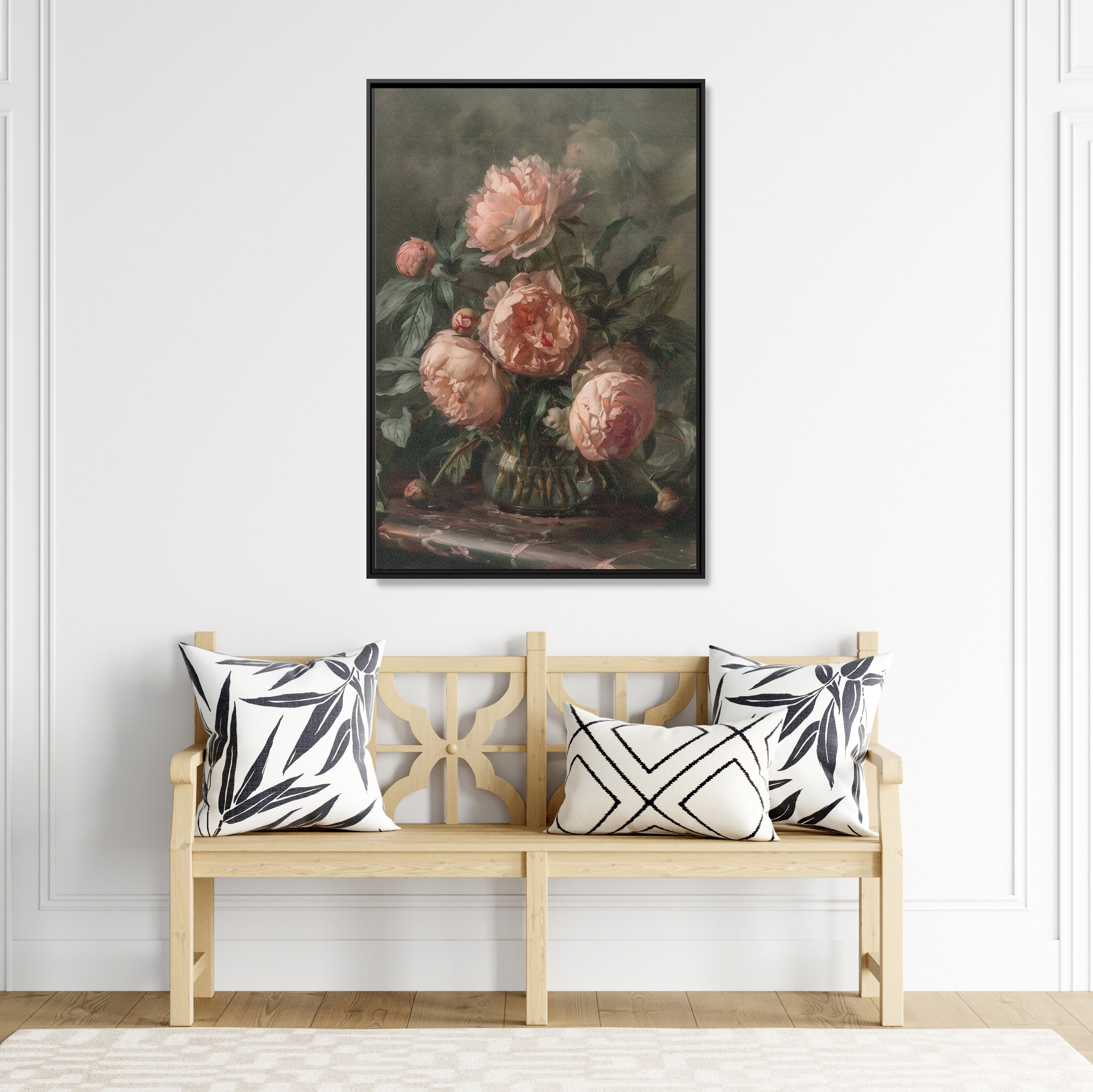 Framed Canvas - Vintage Blush Peony Bouquet