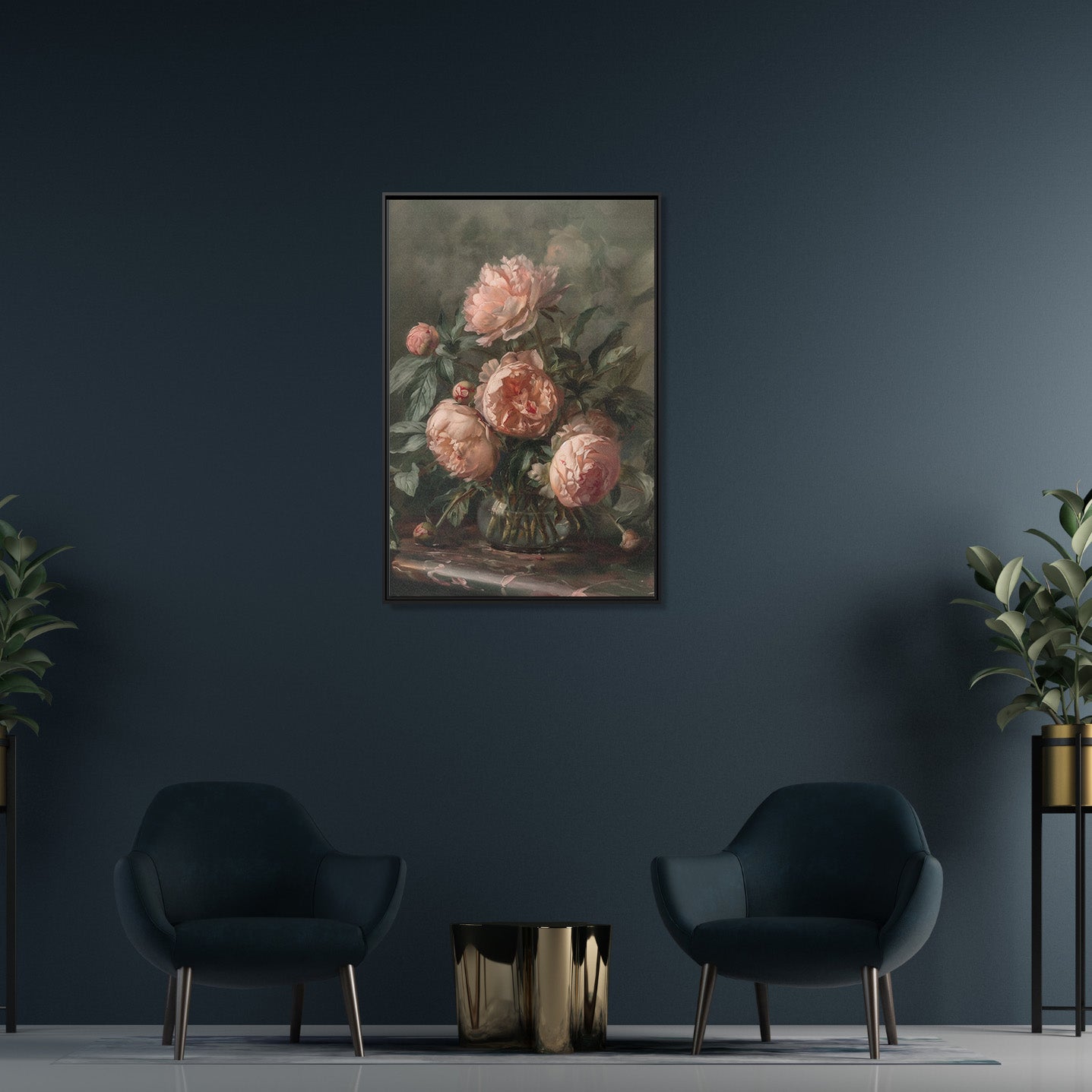 Framed Canvas - Vintage Blush Peony Bouquet