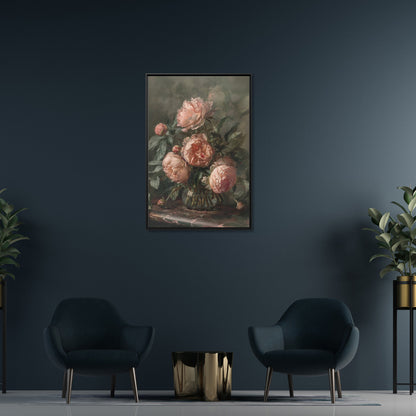 Framed Canvas - Vintage Blush Peony Bouquet
