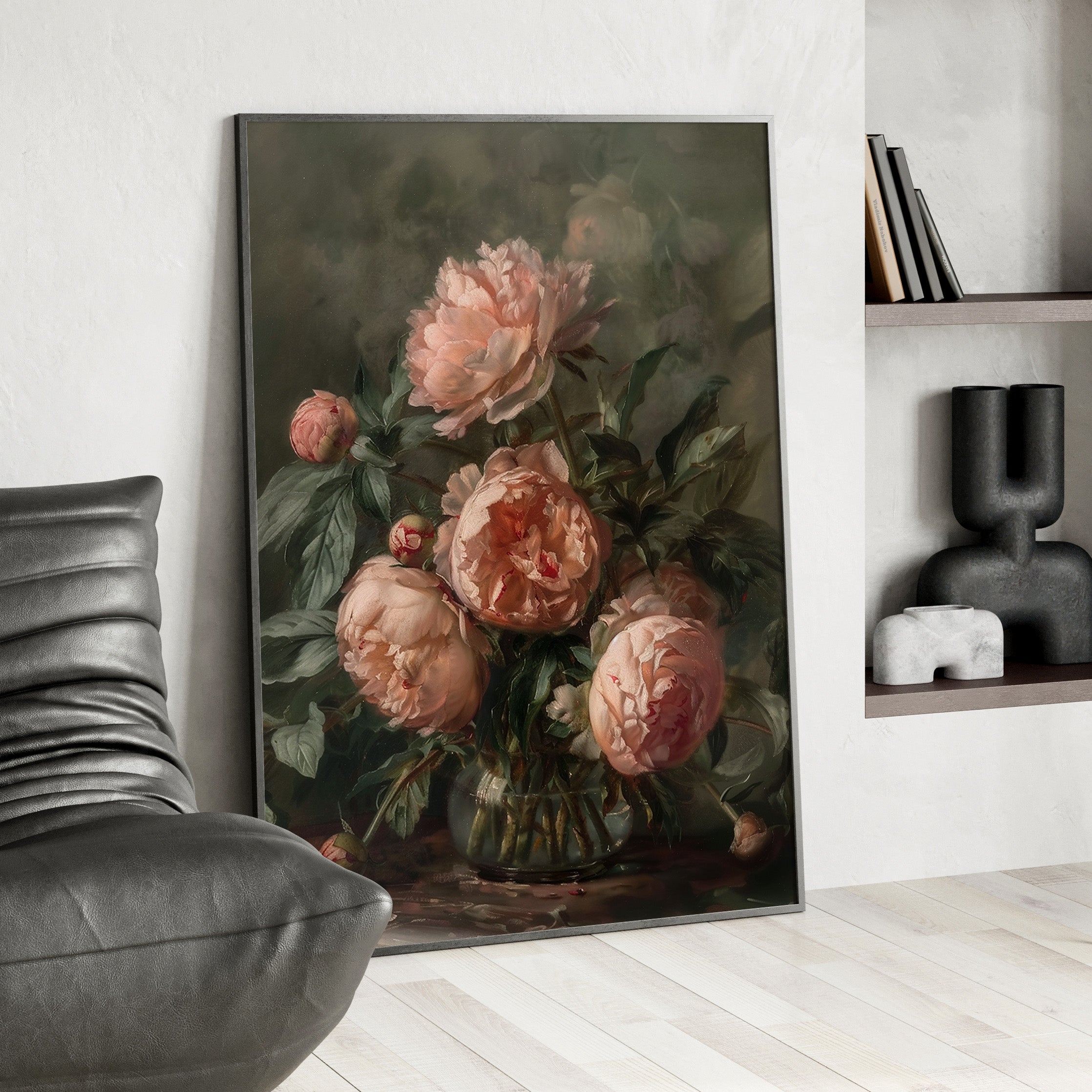 Framed Paper Print - Vintage Blush Peony Bouquet
