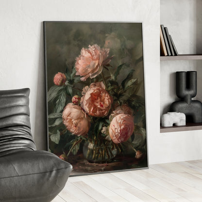 Framed Paper Print - Vintage Blush Peony Bouquet
