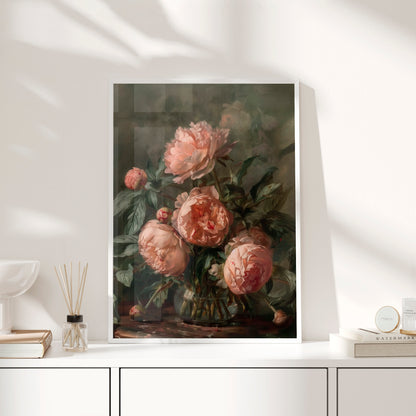Framed Paper Print - Vintage Blush Peony Bouquet