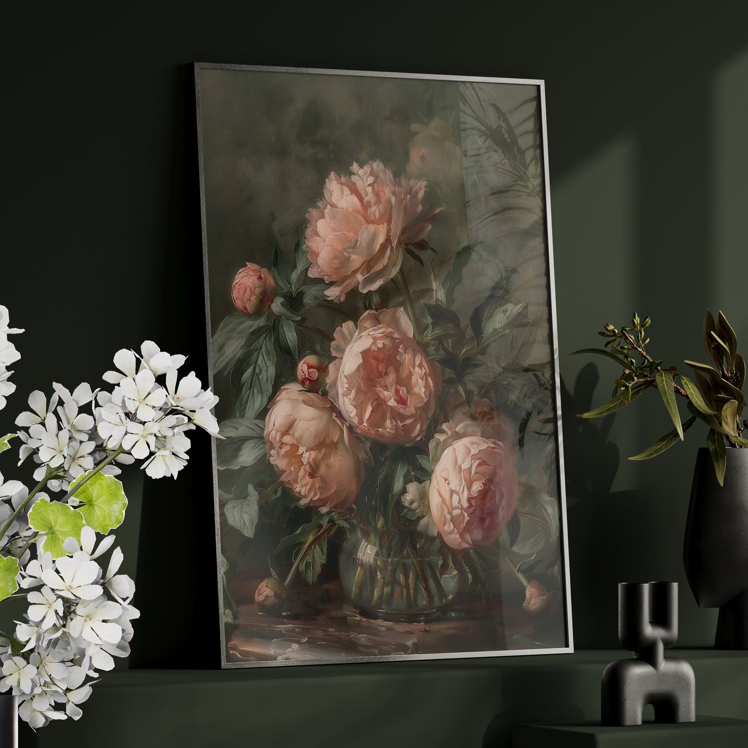 Framed Paper Print - Vintage Blush Peony Bouquet