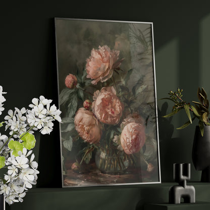 Framed Paper Print - Vintage Blush Peony Bouquet