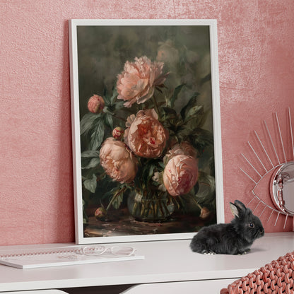 Framed Paper Print - Vintage Blush Peony Bouquet