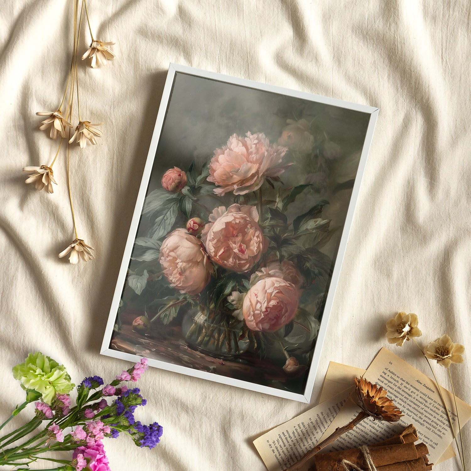 Framed Paper Print - Vintage Blush Peony Bouquet