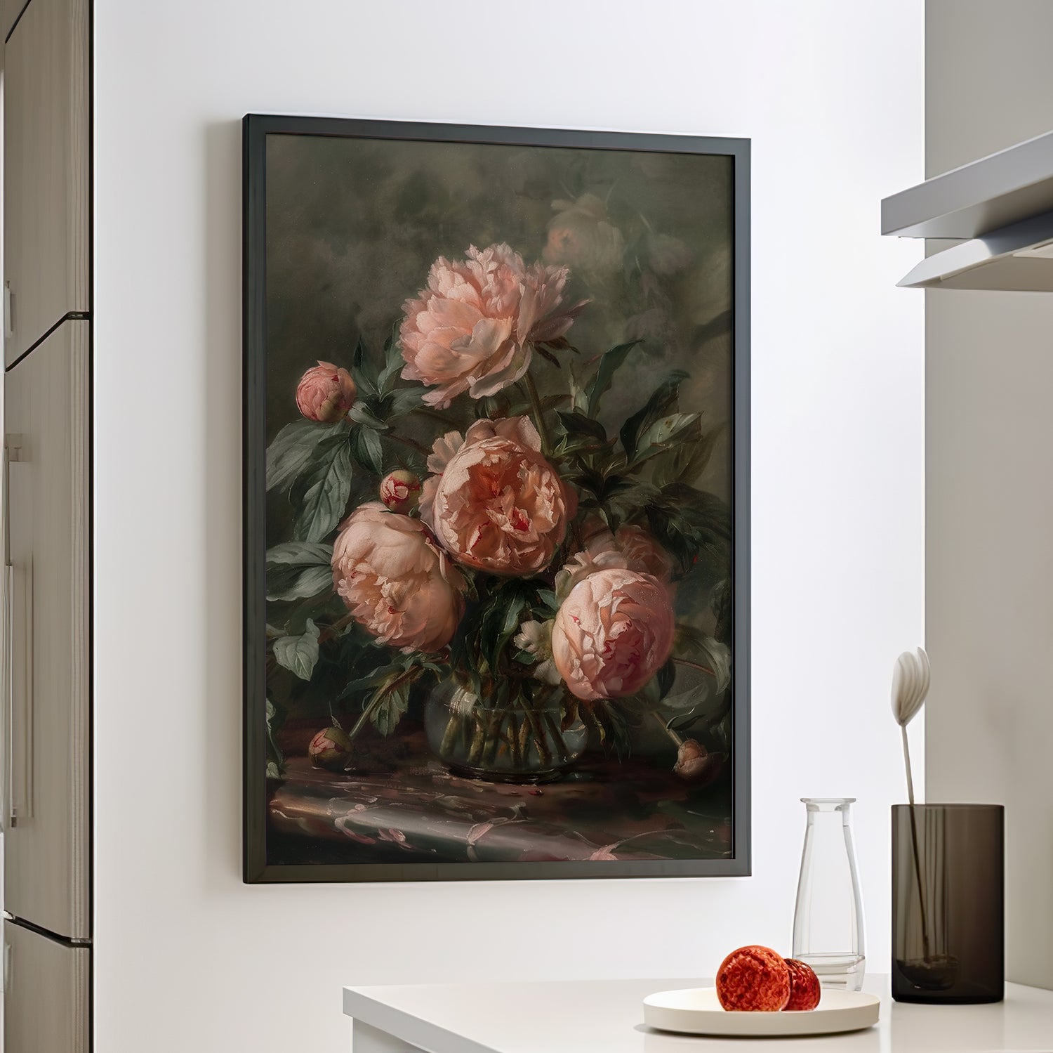 Framed Paper Print - Vintage Blush Peony Bouquet