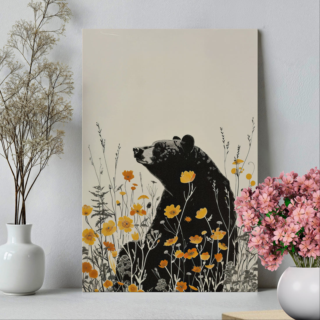 .75&quot; Matte Canvas - Black Bear in Wildflowers