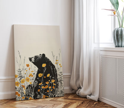 .75&quot; Matte Canvas - Black Bear in Wildflowers