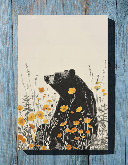 .75&quot; Matte Canvas - Black Bear in Wildflowers