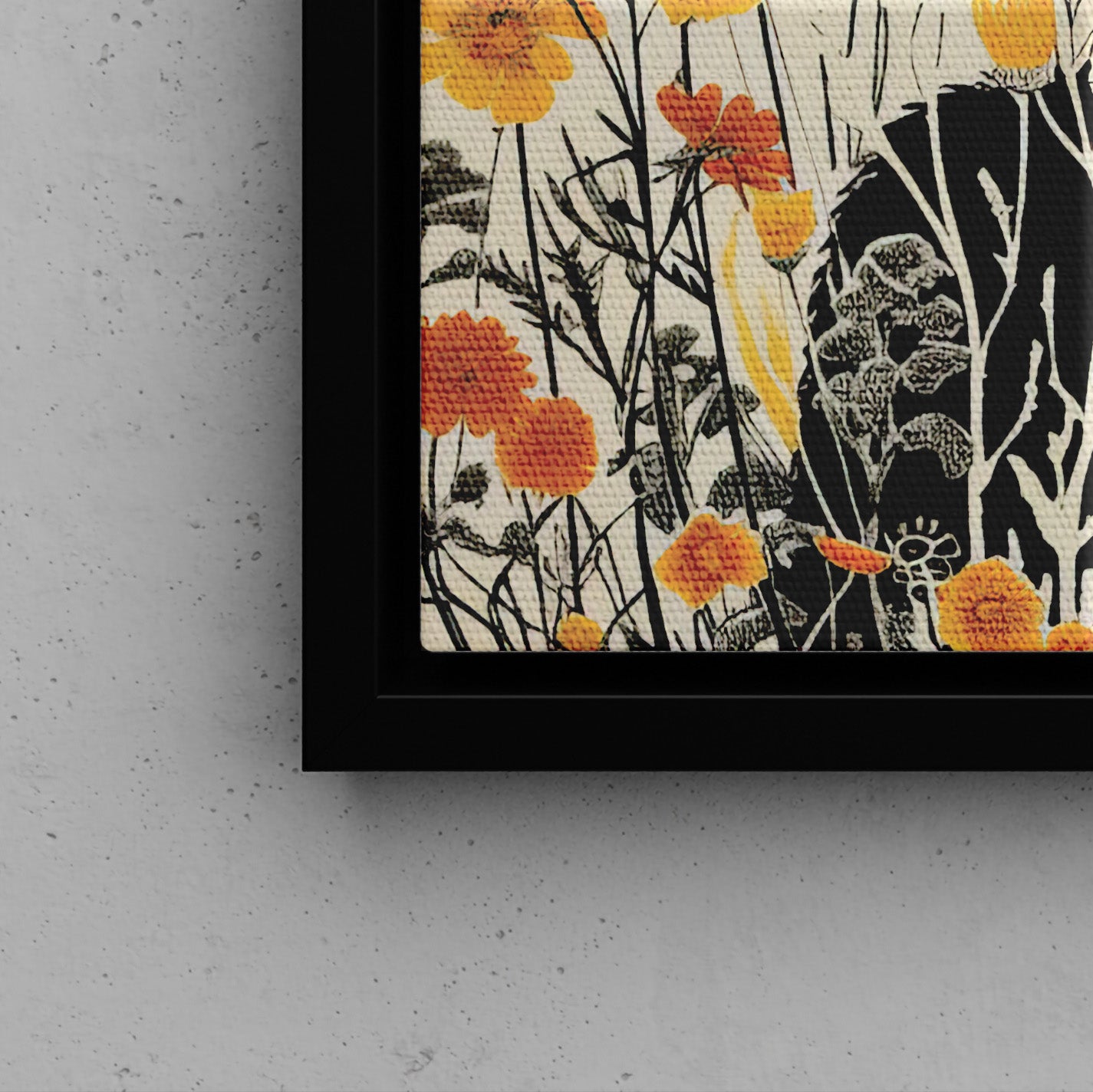 Framed Canvas - Black Bear in Wildflowers