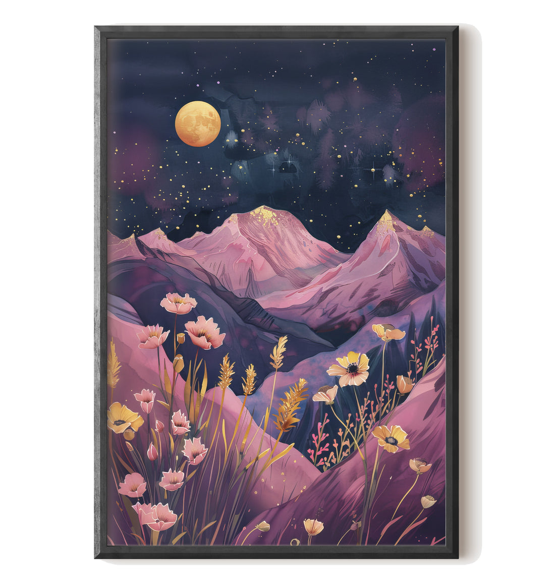 Golden Moon Over Lavender Peaks