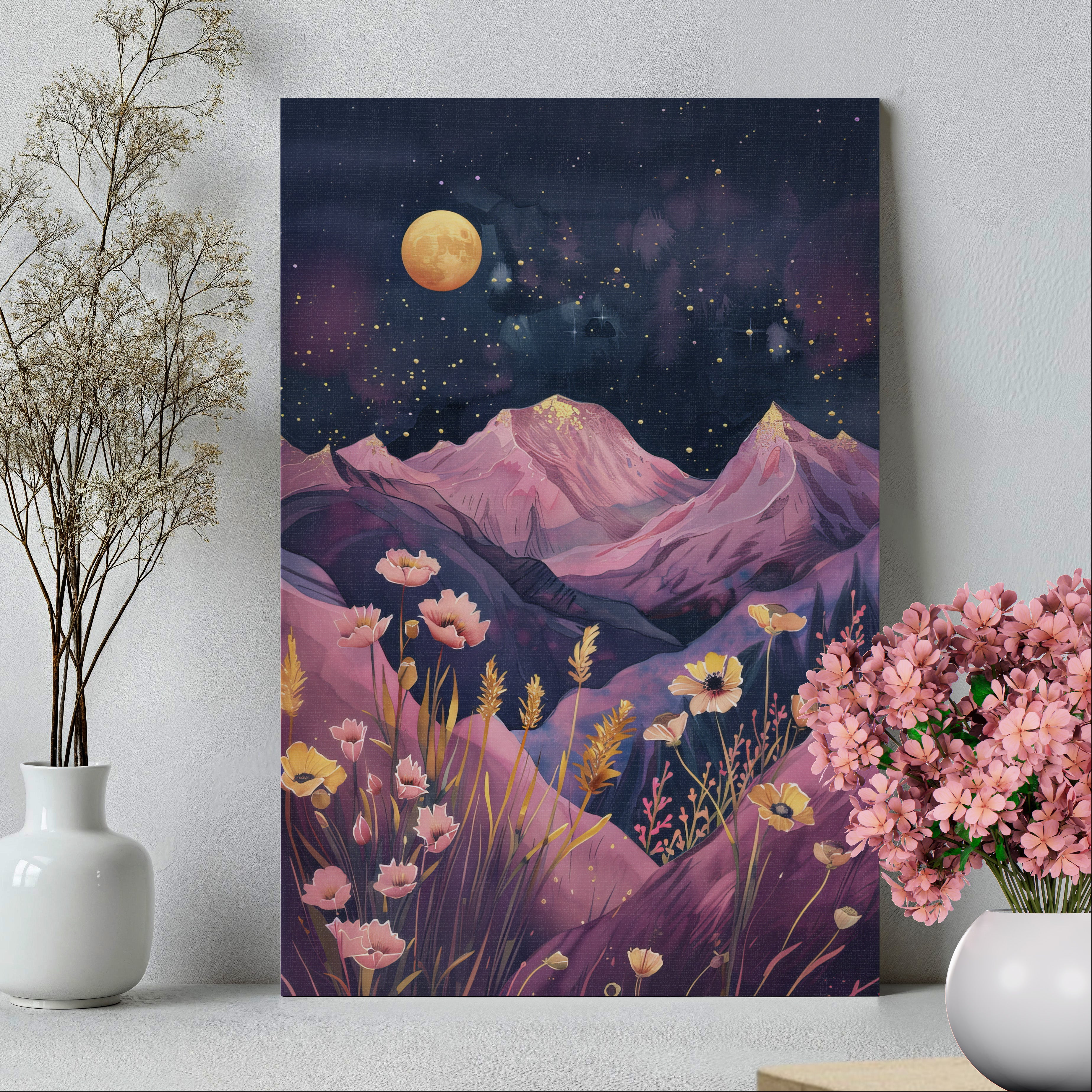 1.25" Matte Canvas - Golden Moon Over Lavender Peaks