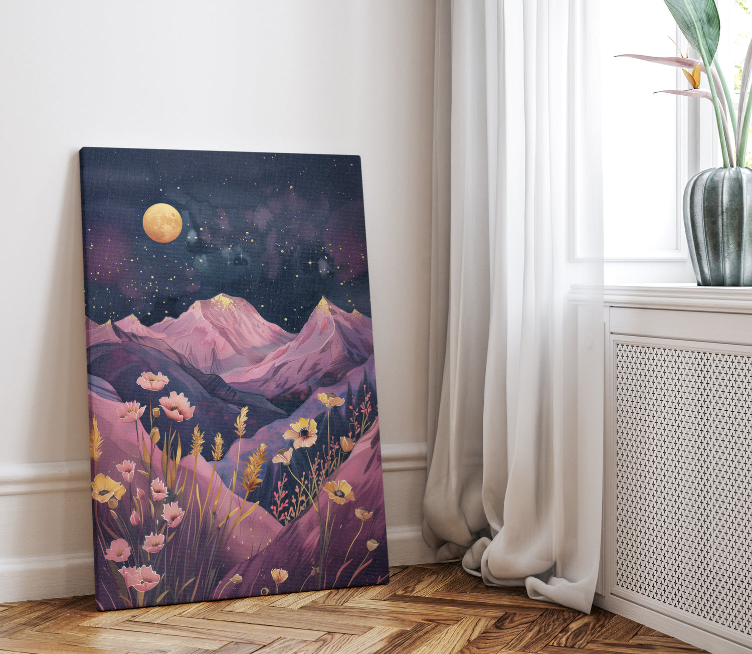 1.25" Matte Canvas - Golden Moon Over Lavender Peaks