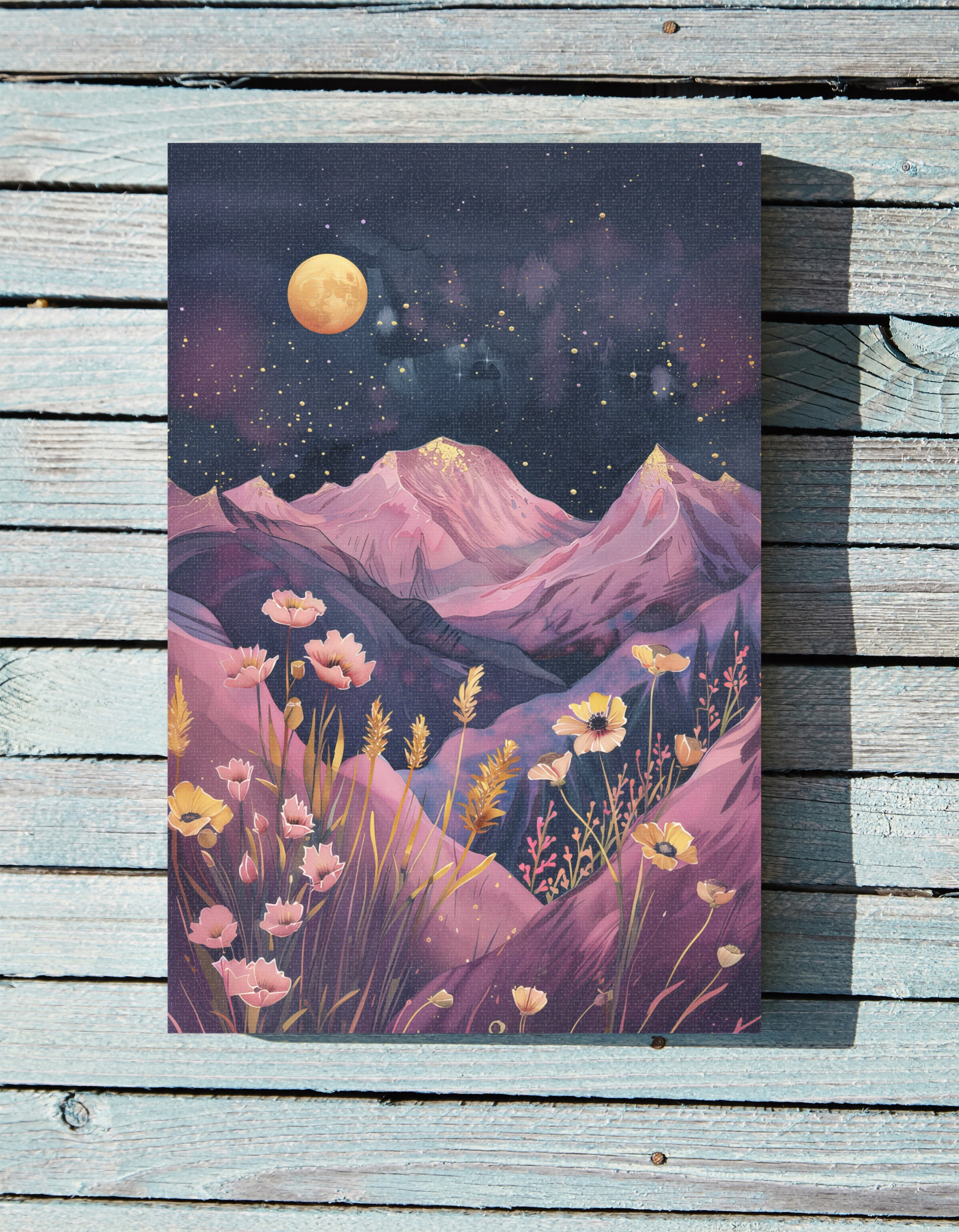1.25" Matte Canvas - Golden Moon Over Lavender Peaks