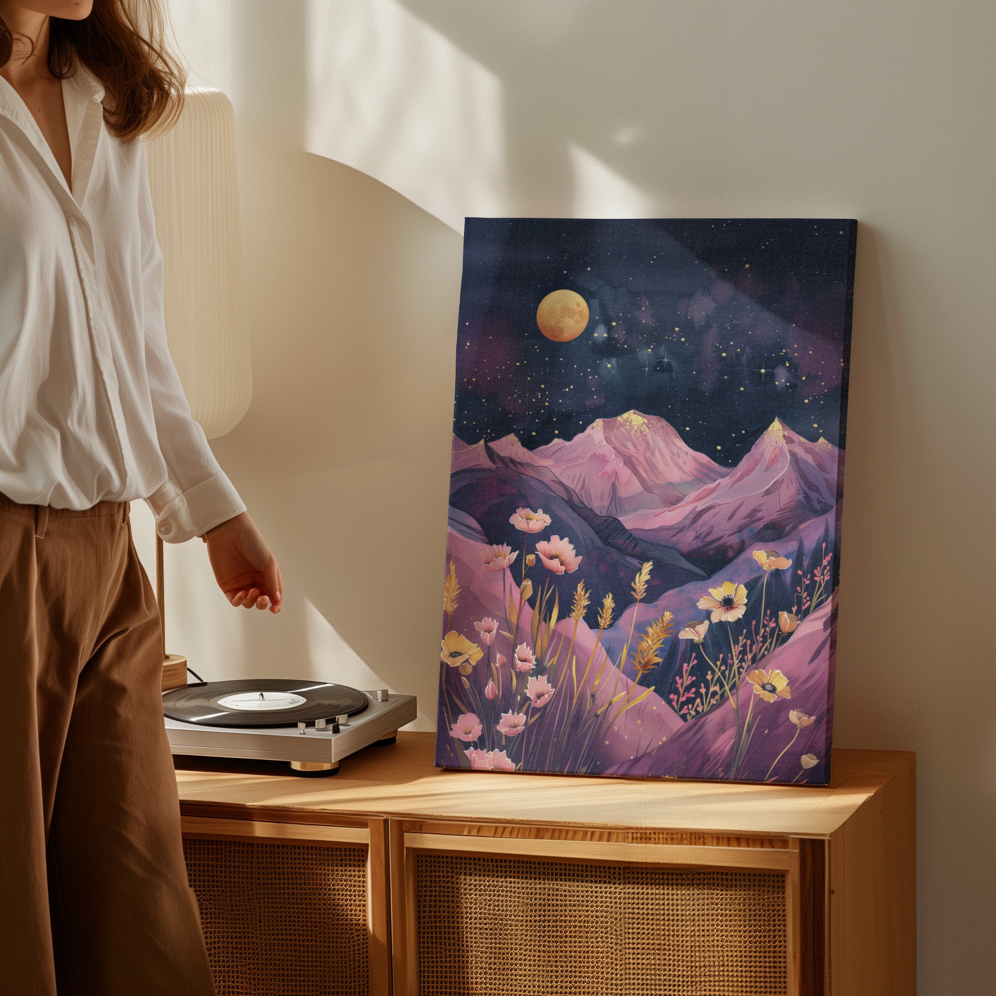 1.25" Matte Canvas - Golden Moon Over Lavender Peaks