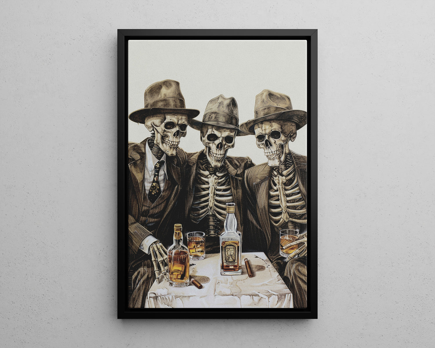 Framed Canvas - Skeleton Whiskey Gentlemen