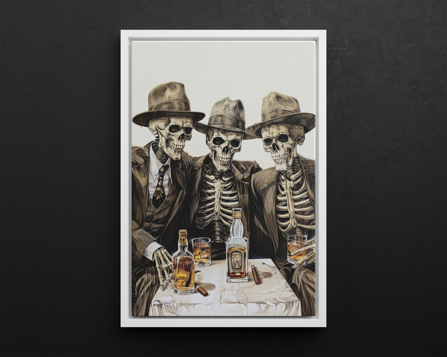 Framed Canvas - Skeleton Whiskey Gentlemen