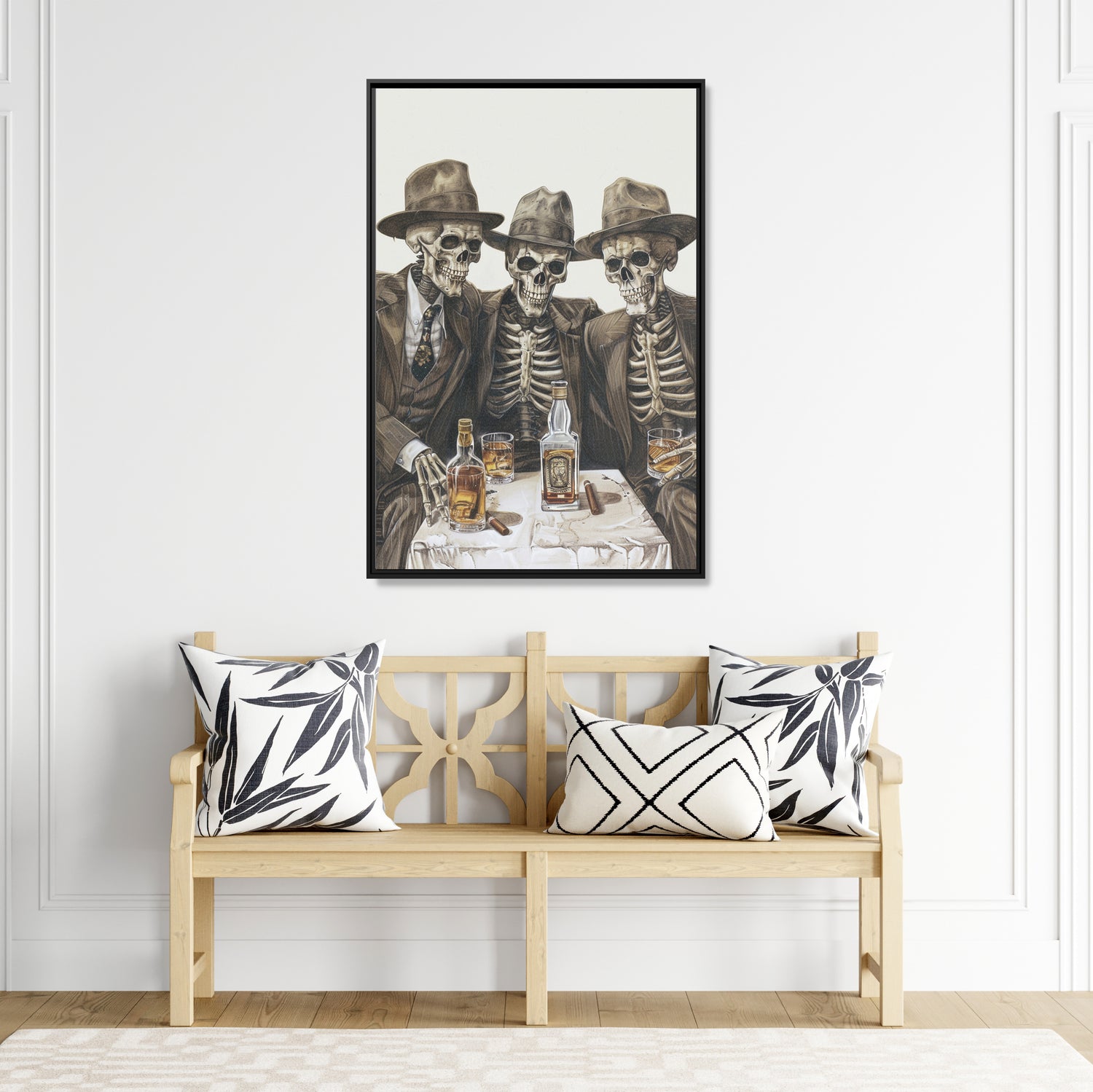 Framed Canvas - Skeleton Whiskey Gentlemen