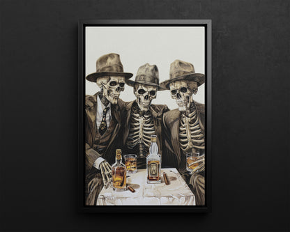 Framed Canvas - Skeleton Whiskey Gentlemen