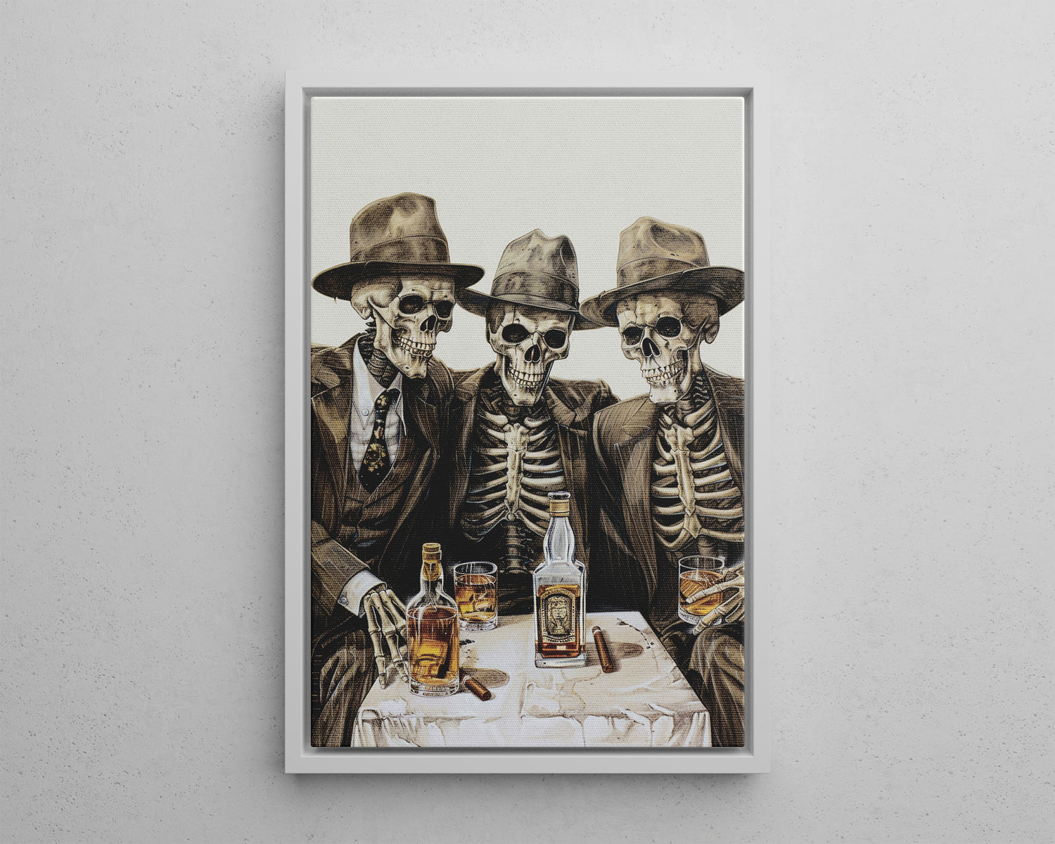Framed Canvas - Skeleton Whiskey Gentlemen