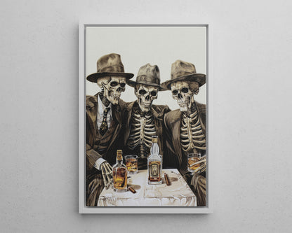 Framed Canvas - Skeleton Whiskey Gentlemen