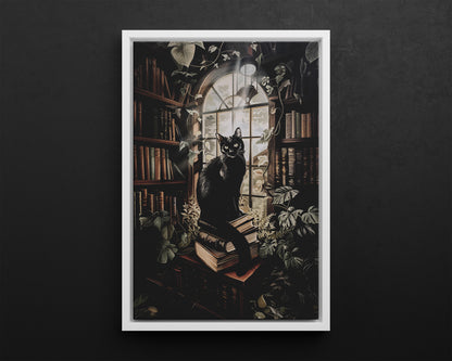 Framed Canvas - Book Hoarder Feline Gaze