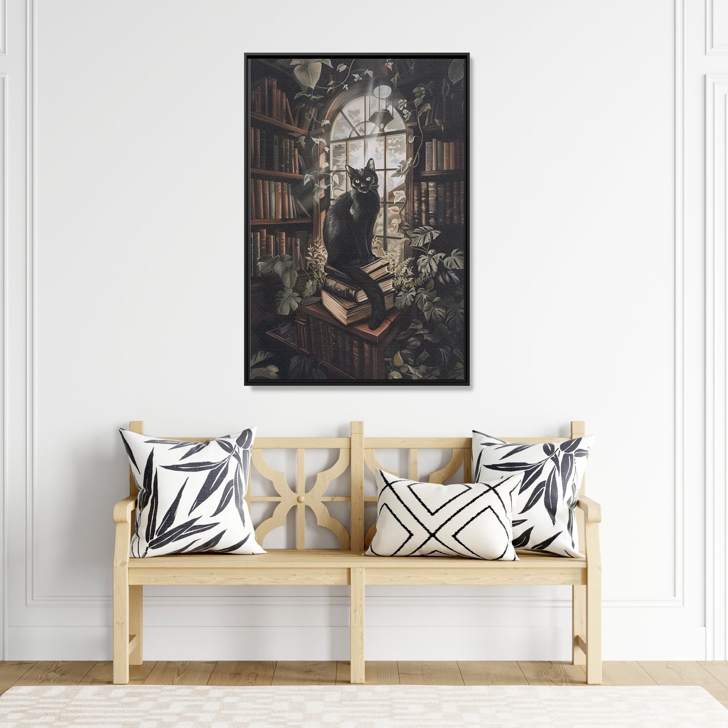 Framed Canvas - Book Hoarder Feline Gaze