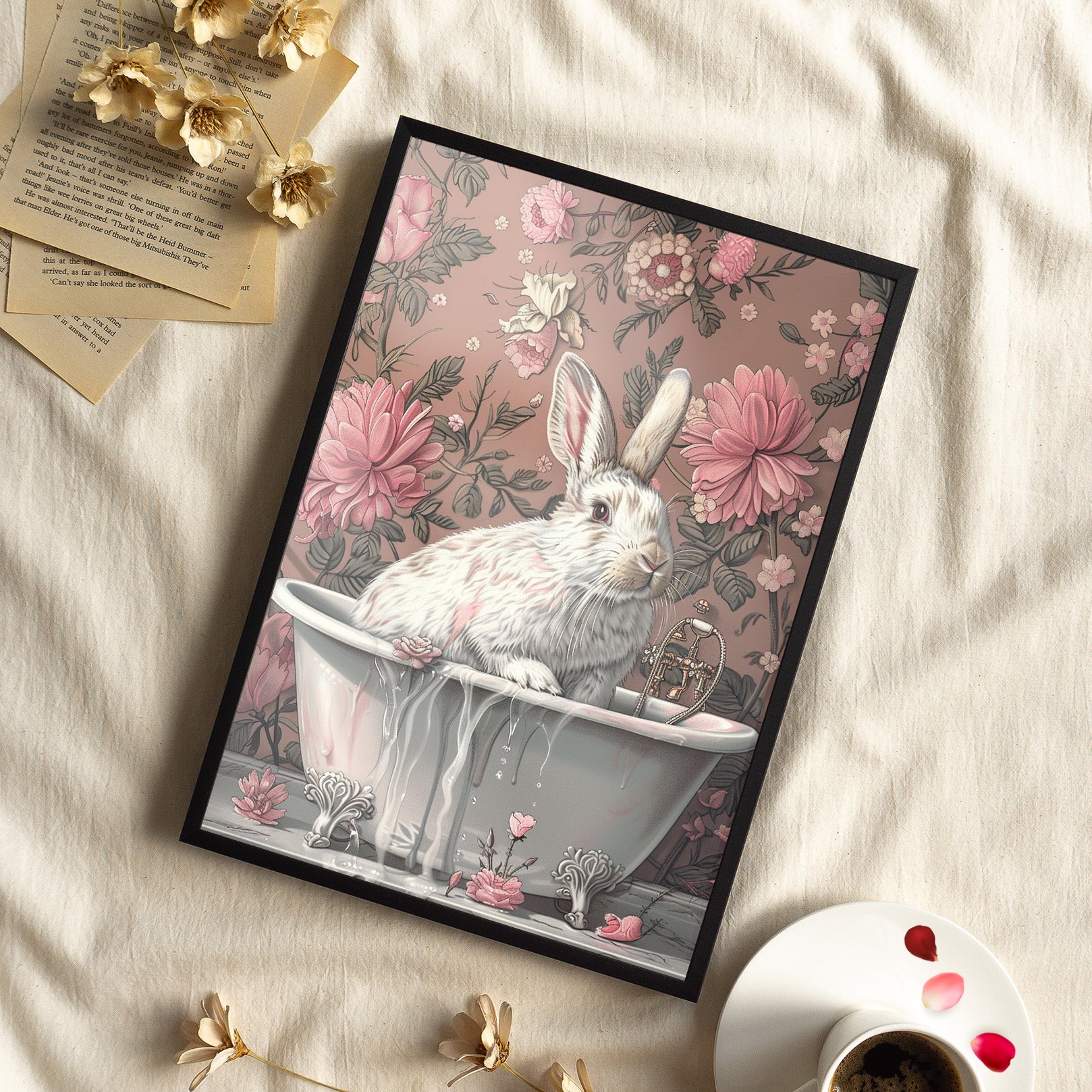 Framed Paper Print - Bathing Bunny Bloom