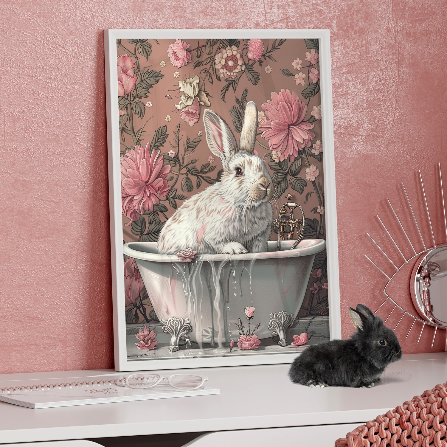 Framed Paper Print - Bathing Bunny Bloom