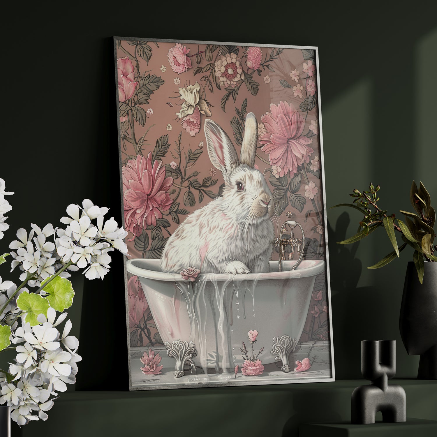 Framed Paper Print - Bathing Bunny Bloom