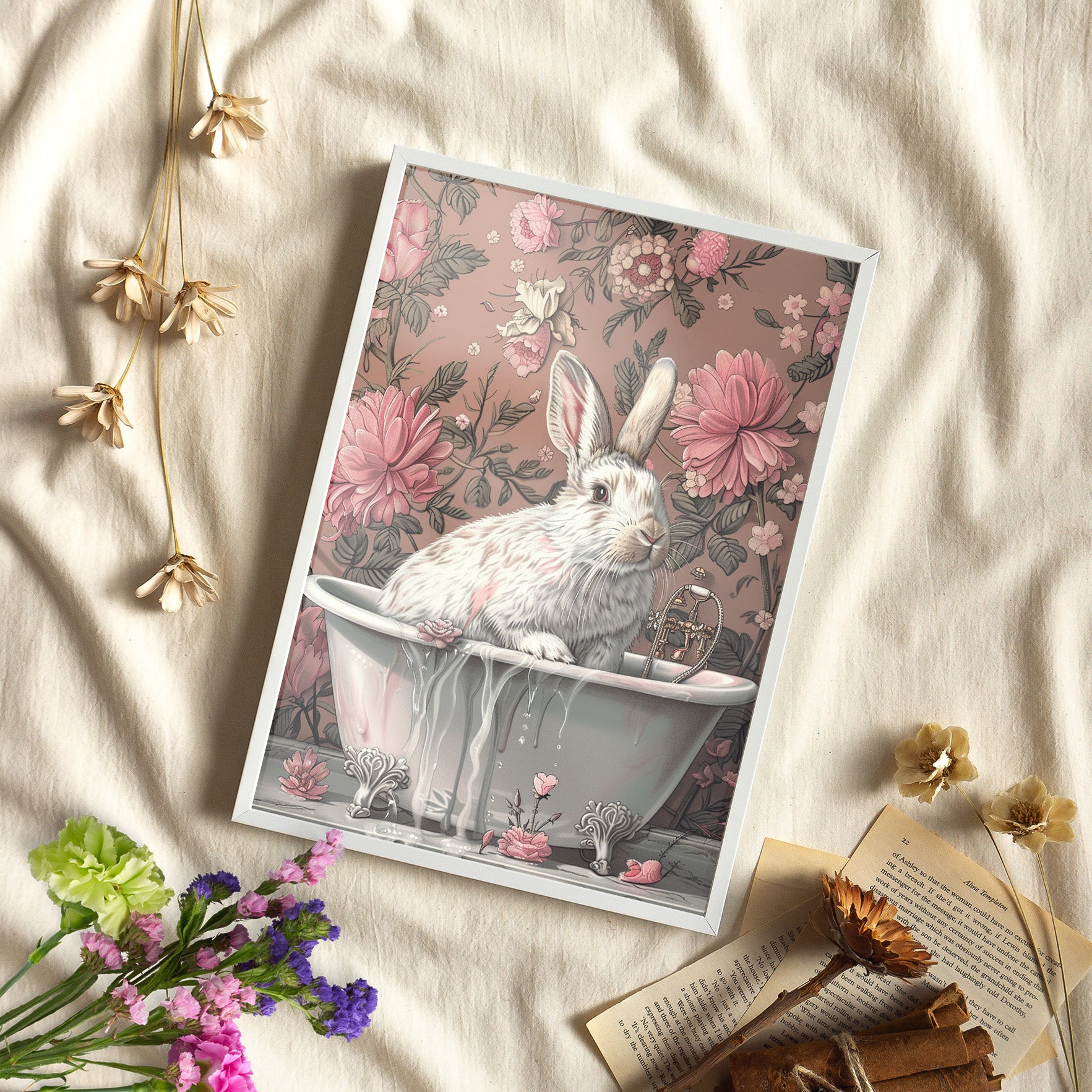 Framed Paper Print - Bathing Bunny Bloom