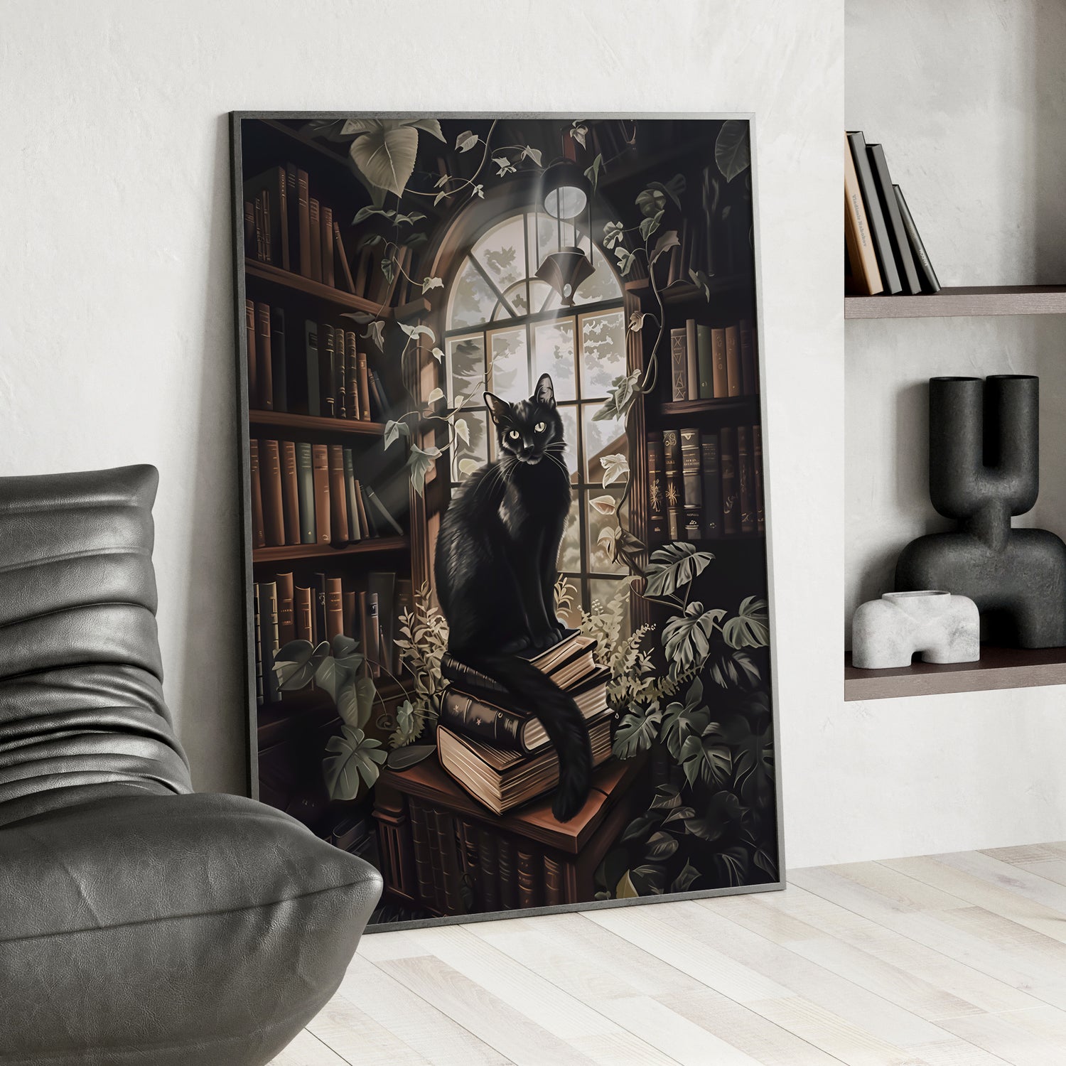 Framed Paper Print - Book Hoarder Feline Gaze